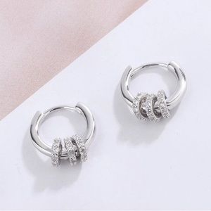 Sterling Silver Tiny Hoop Crystal Earrings